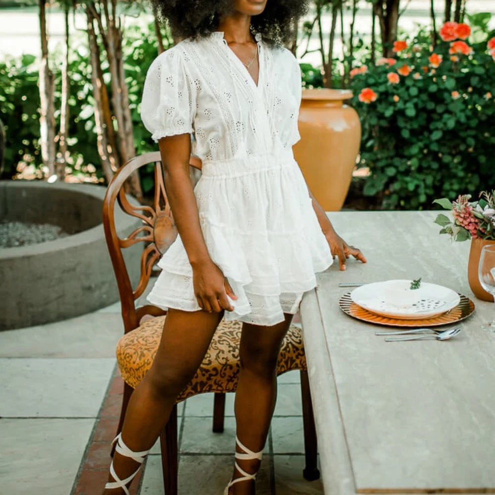 Mable Eyelet Lace Tier Ruffle Mini Dress